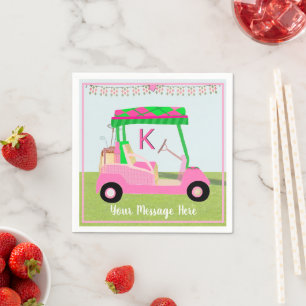 Women's Birthday Retirement Pink Golf Monogram Napkins