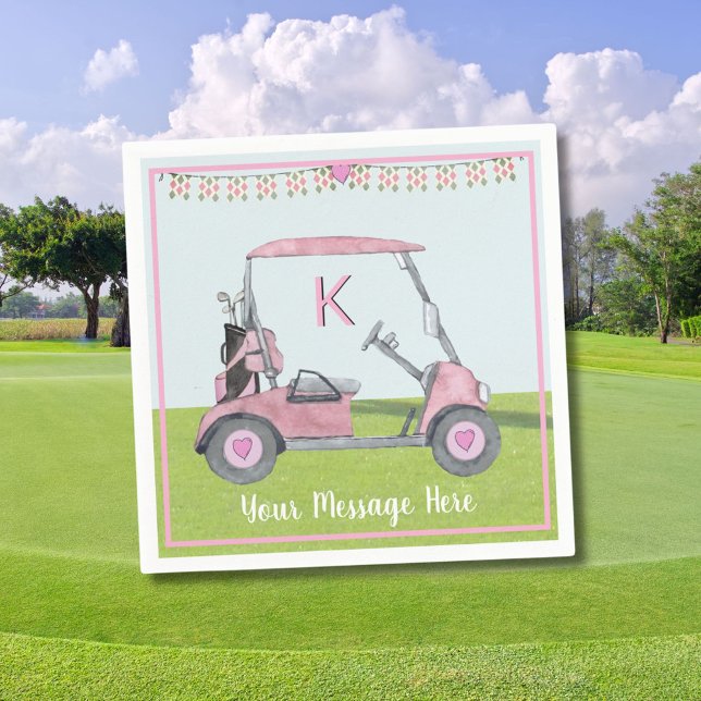 Women's Birthday Retirement Pink Golf Monogram Napkins (Creator Uploaded)