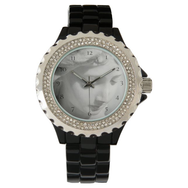 *~* Women's Black Bradelet Beautiful Marble Angel Watch (Front)
