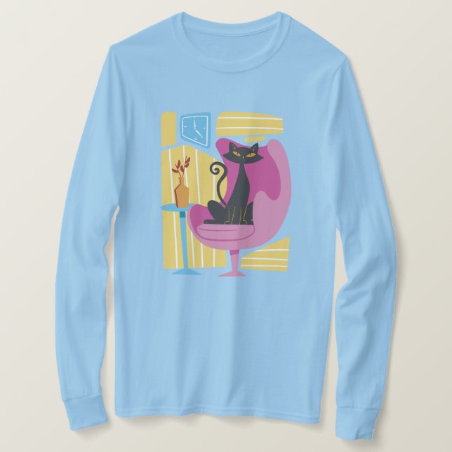 Women's Black Cat Abstract Long Sleeve  T-Shirt (Design Front)