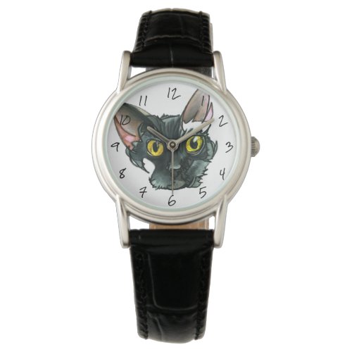 Women's Black Cat Black Leather Strap Watch
