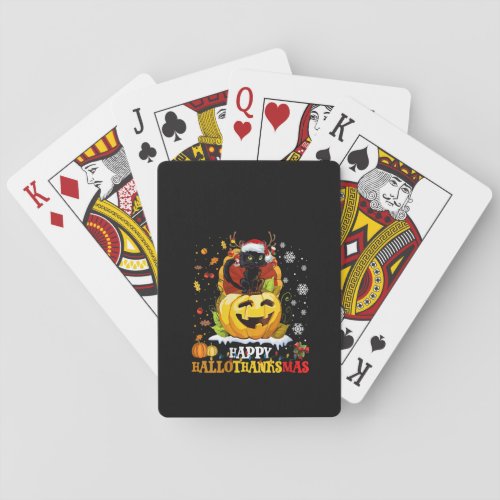 Womens Black Cat Halloween And Merry Christmas Hap Poker Cards