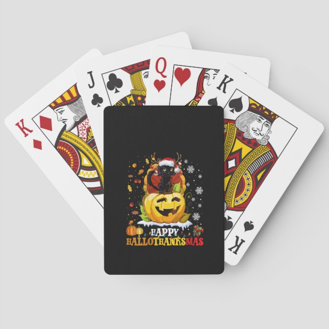 Womens Black Cat Halloween And Merry Christmas Hap Poker Cards (Back)