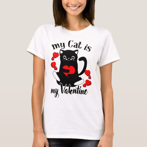 Womens Black Cat Is My Valentines Day Shirt Funny 