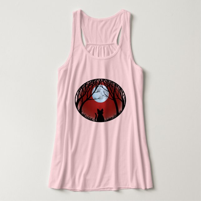 Women's Black Cat Shirt Fat Cat Lady's Tank Top (Design Front)