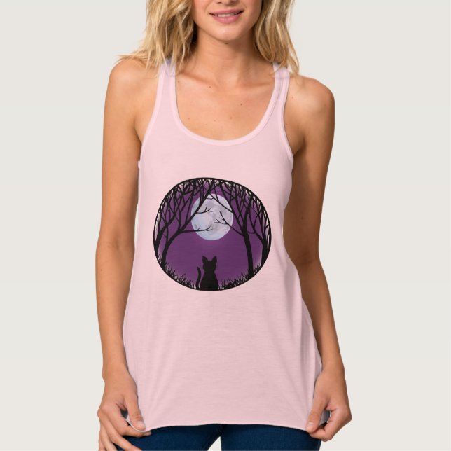Women's Black Cat Shirt Fat Cat Lady's Tank Top (Front)