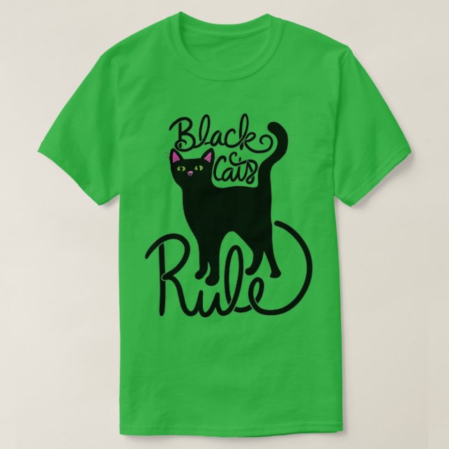 Womens Black Cats RULE fun Black Cat Mom Cute T-Shirt (Design Front)