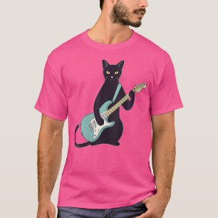 Womens Black Kitten Cat Playing Electric Guitar Mu T-Shirt