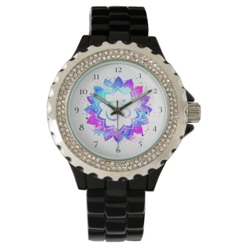  Womens Black Lotus Om New Age Mandala Watch