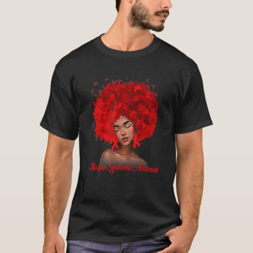 Womens Black Melanin Red Ribbon Marfan Syndrome Aw T_Shirt