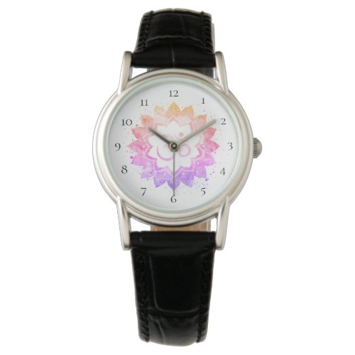  Womens Black Om  New Age Flower Lotus Mandala Watch