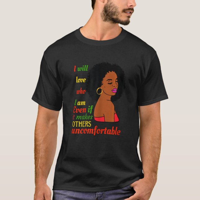 Womens Black Queen Lady Curly Natural Afro America T-Shirt (Front)