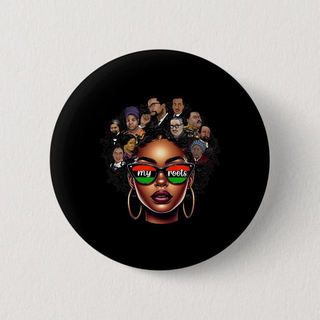 Womens Black Queen Pride Afro Girl Bhm Black Histo Button (Front)