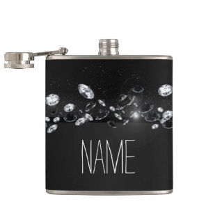 Women's Black Sparkly White Diamond Flask