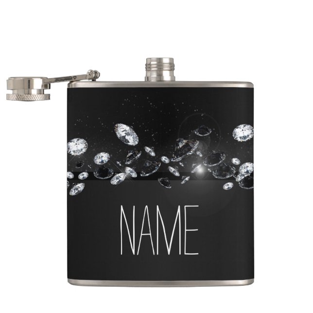 Women's Black Sparkly White Diamond Flask (Opened)