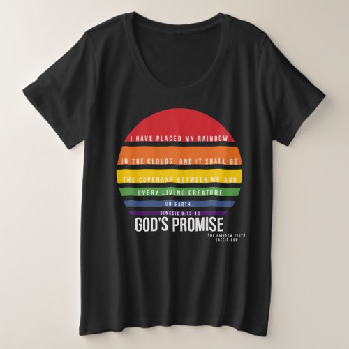 Womens Black T_Shirt Plus Rainbow Circle 
