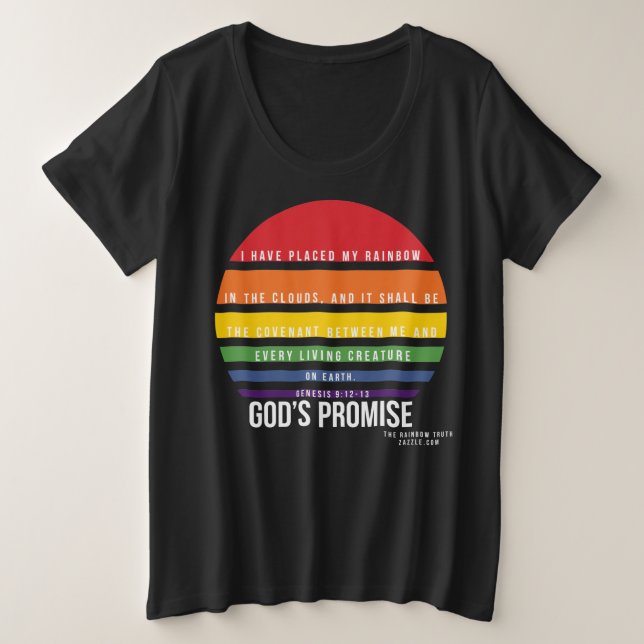Women's Black T-Shirt Plus Rainbow Circle  (Design Front)