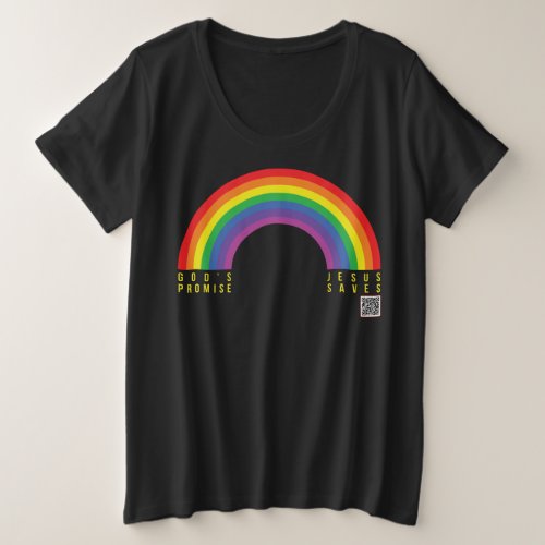 Womens Black T_Shirt Plus Rainbow Jesus Saves 
