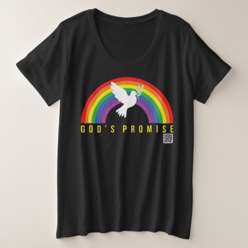 Womens Black T_Shirt Plus Rainbow Truth Dove 
