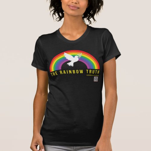 Womens Black T_Shirt Rainbow Gods Promise wDove