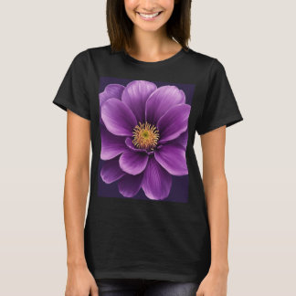 Women's Black T-Shirt with Purple Flower Print