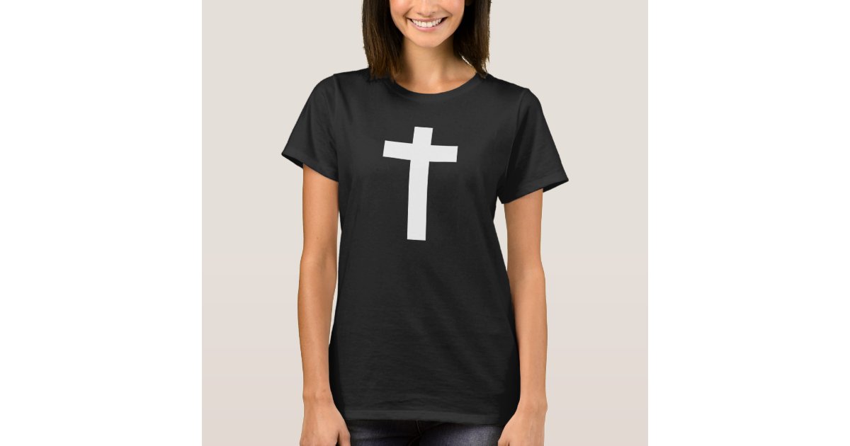 Women's Black T-Shirt with White Cross | Zazzle