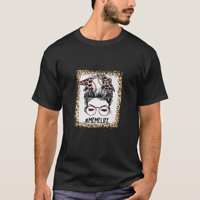 Womens Bleached Baseball Meme Messy Bun Game Day M T-Shirt (Front)