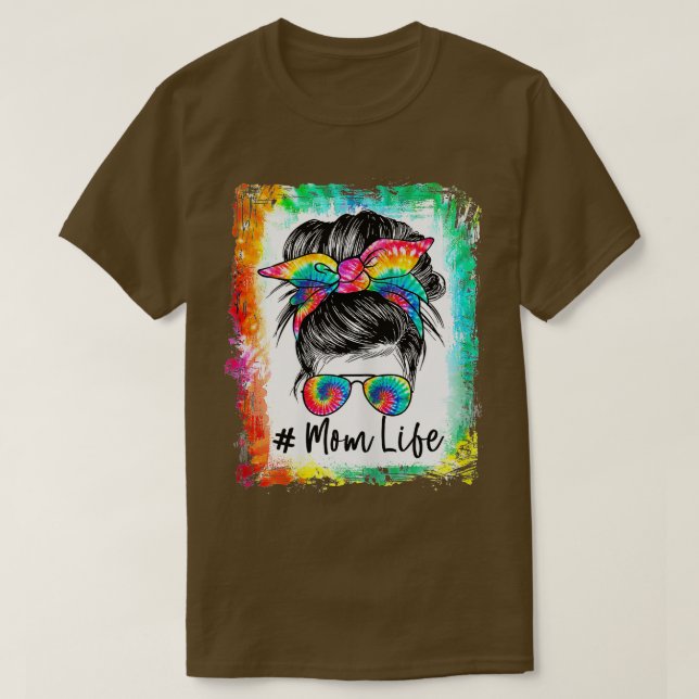 Womens Bleached Mom Life Messy Bun Hair Sunglasses T-Shirt (Design Front)
