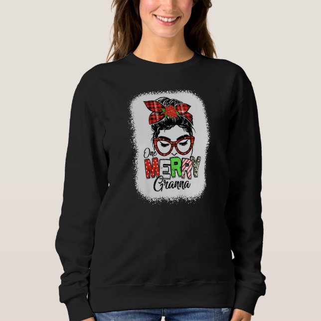 Womens Bleached Red Plaid One Merry Granna Messy B Sweatshirt (Front)