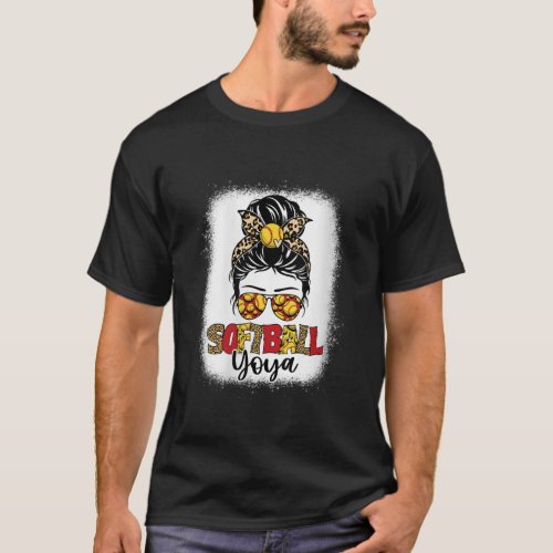Womens Bleached Softball Yoya Leopard Messy Bun Mo T_Shirt