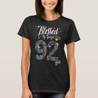 Womens Blessed by God for 92 Years 92nd Birthday A T-Shirt
