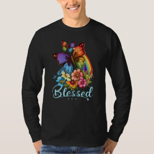 Womens Blessed Christian Butterfly Pretty Floral R T-Shirt