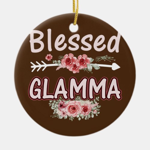 Womens Blessed Glamma Floral Mom Grandma Xmas Ceramic Ornament