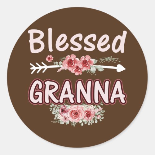 Womens Blessed Granna Floral Mom Grandma Xmas Classic Round Sticker