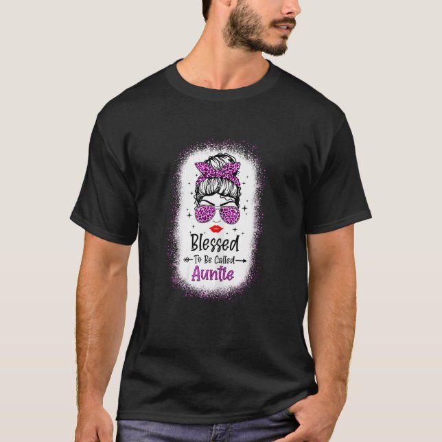 Womens Blessed To Be Called Auntie Leopard Messy B T-Shirt (Front)