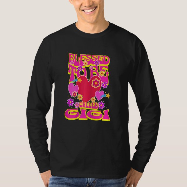 Womens Blessed To Be Called Gigi Heart Groovy Flow T-Shirt (Front)