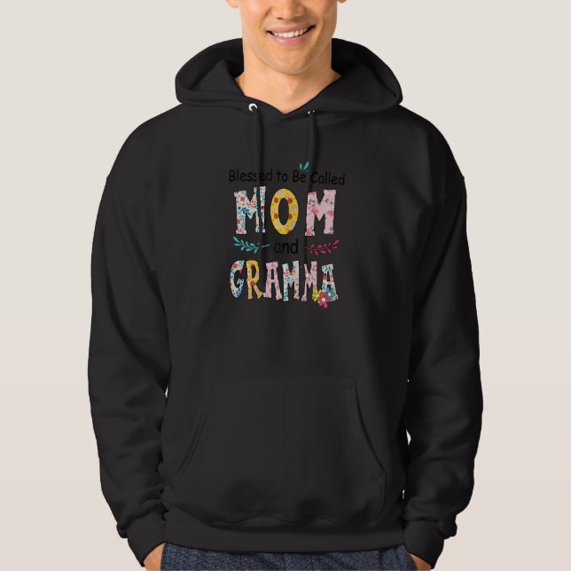 Womens Blessed To Be Called Mom And Gramma Floral  Hoodie (Front)