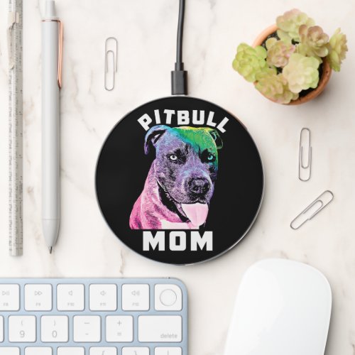 Womens Blue Nose Pitbull Mom Pop Art Style Cool Wireless Charger
