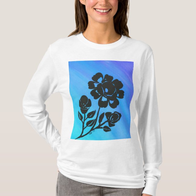 Women's Blue Rose Silhouette Long Sleeve Shirt (Front)