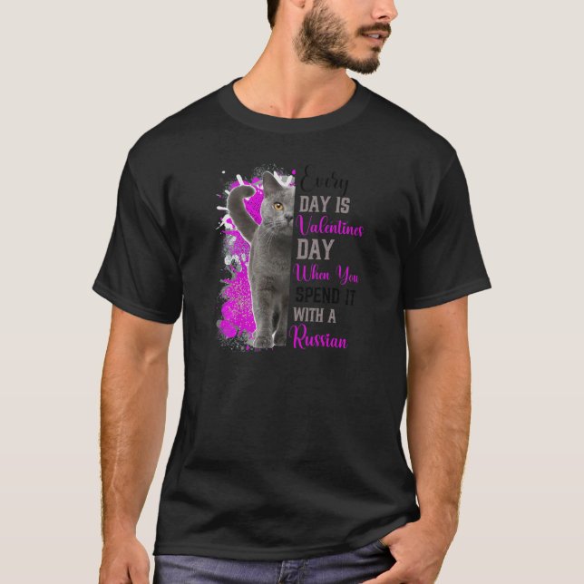 Womens Blue Russian Cat Mom Valentines Day Cat Mam T-Shirt (Front)