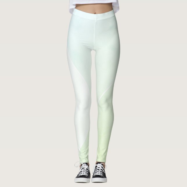 Womens Blue Yellow Green White Trendy Modern Leggings (Front)