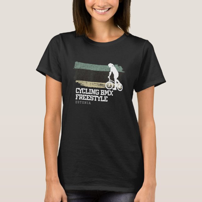 Womens BMX Freestyle Bike Estonia Flag Cycling BMX T-Shirt (Front)