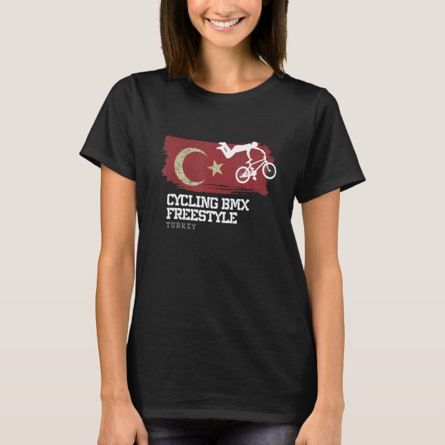 Womens BMX Freestyle Bike Turkey Flag Cycling BMX T-Shirt (Front)
