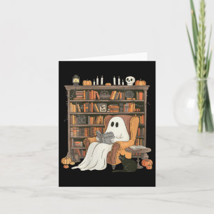 Womens Bookish Ghost Haunted Library Cat Bookworm Card