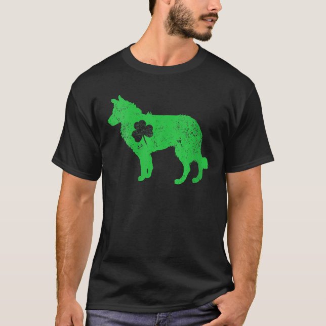 Womens Border Collie Irish Clover St Patrick Day T-Shirt (Front)