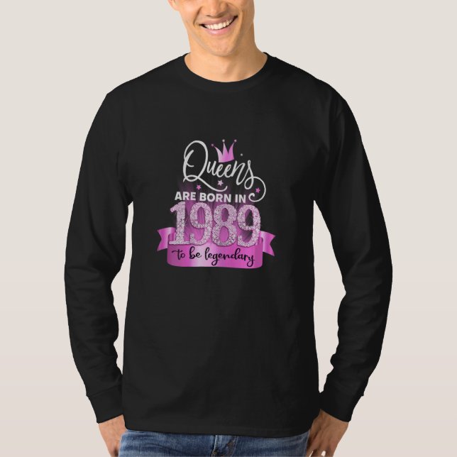 Womens Born In 1989 I Elegant Pink Black Party Out T-Shirt (Front)