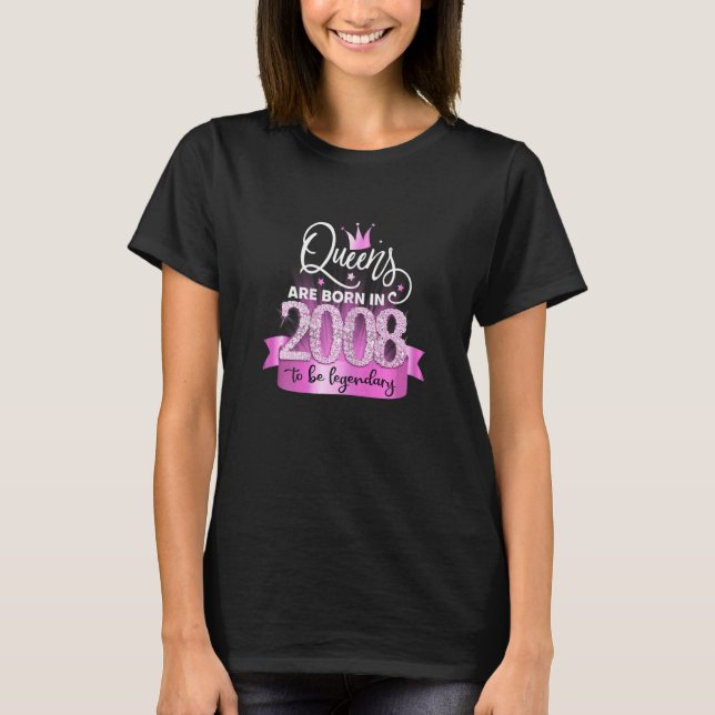Womens Born In 2008 I Elegant Pink Black Party Out T-Shirt (Front)