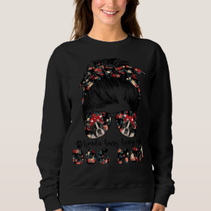 Womens Boston Terrier Dog Mom Messy Bun Hair Glass Sweatshirt