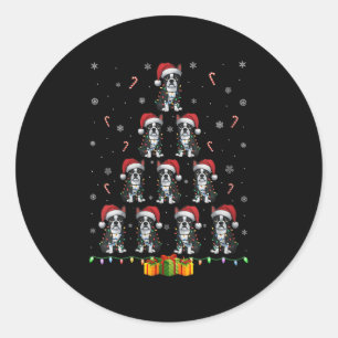 Womens Boston Terrier Santa Hat Xmas Light Men Wom Classic Round Sticker
