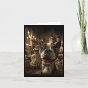 Womens Boston Terrier Selfie With Y Dolls Spooky Card